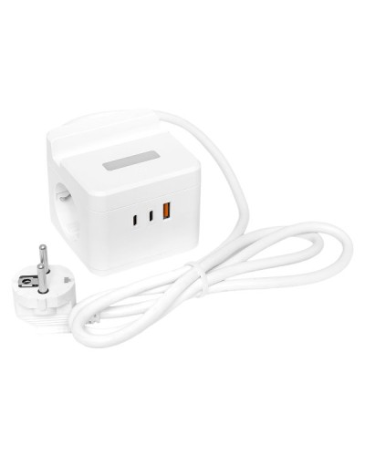 Удлинитель Куб 2 гнезда USB + 2Type C с быстрой зарядкой, подставкой под телефон и ночником 1,3 метра 1мм2. Удлинитель Куб. EKF в Кургане