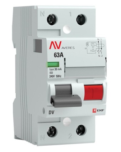 DV 2P 63А/ 30мА (AC)  AVERES (rccb-2-63-30-ac-av). Выключатели дифференциального тока (УЗО). EKF в Кургане