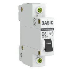 Автоматический выключатель 1P 6А (C) 4,5кА ВА 47-29 Basic (mcb4729-1-06C). Автоматический выключатель. EKF