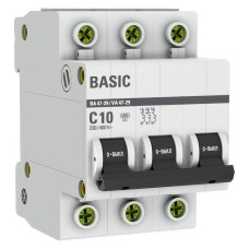 Автоматический выключатель 3P 10А (C) 4,5кА ВА 47-29 Basic (mcb4729-3-10C). Автоматический выключатель. EKF