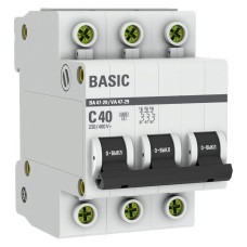 Автоматический выключатель 3P 40А (C) 4,5кА ВА 47-29 Basic (mcb4729-3-40C). Автоматический выключатель. EKF