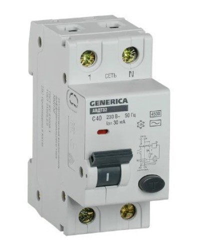 GENERICA АВДТ 32 C40 2Р 30мА (MAD25-5-040-C-30). Автоматический выключатель дифференциального тока. IEK в Кургане