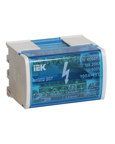 ШНК 2х7 L+PEN (YND10-2-07-100). Шина на DIN-рейку в корпусе (кросс-модуль). IEK в Кургане
