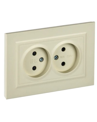 Розетка 2-местная без з/к РСш12-2-БрКр бежевый BRITE (BR-R23-10-K10-F). Розетка без заземления с защитными шторками в сборе. IEK в Кургане
