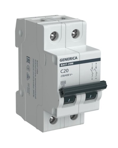 GENERICA ВА47-29М 2P C 20А 4,5кА (MVA21-2-020-C-G). Автоматический выключатель. IEK в Кургане