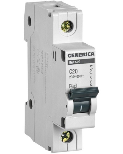 GENERICA ВА47-29 1P C 20А 4,5кА (MVA25-1-020-C). Автоматический выключатель. IEK в Кургане