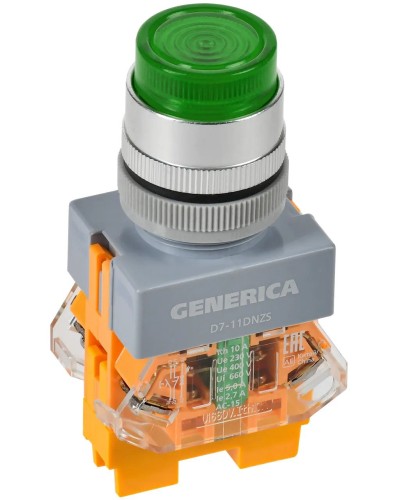 Кнопка D7-11DNZS d=22мм зеленая GENERICA (BBT50-11DNZS-3-11-K06-G). Кнопка управления с подсветкой и фиксацией. IEK в Кургане