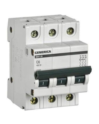 GENERICA ВА47-29 3P C 6А 4,5кА (MVA25-3-006-C). Автоматический выключатель. IEK в Кургане