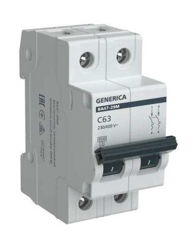 GENERICA ВА47-29М 2P C 63А 4,5кА (MVA21-2-063-C-G). Автоматический выключатель. IEK в Кургане