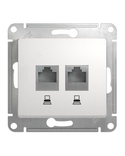 Glossa розетка RJ45+RJ45 2-местная, кат. 5Е, скрытой установки, механизм, белый (GSL000185KK). Розетка компьютерная. Systeme Electric в Кургане