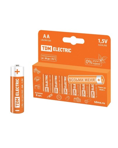 LR6 AA Alkaline 1,5V PAK-8 TDM (SQ1702-0009). Элемент питания. TDM ЕLECTRIC в Кургане