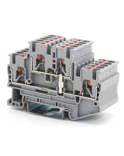 Клемма двухуровневая, зажим push-in, 2.5 кв.мм, серая (VPRTT-2.5-PV-GY). Клемма проходная, 4 точки подключения, уровни соединены перемычкой. ДКС в Кургане