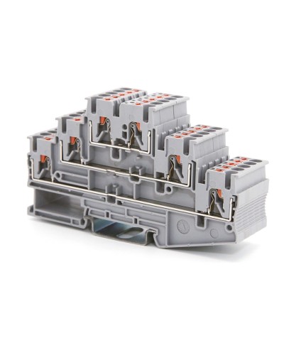 Клемма трехуровневая, зажим push-in, 2.5 кв.мм, серая (VPR-2.5-3L-GY). Клемма проходная, 6 точки подключения. ДКС в Кургане